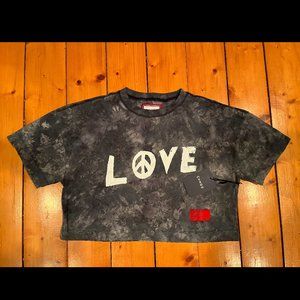 Chnge Tie Dye Love Peace Short Sleeve Crop Grey - Size S - NWT
